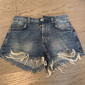We The Free Blue Frayed Jean Shorts